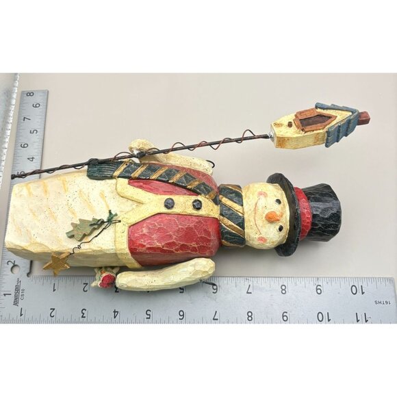 Vintage Rustic Snowman Christmas Figurine with Birdhouse Carved Folk Art Style - Picture 3 of 10